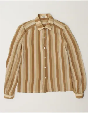 Chambray Fabric LOUIS FERAUD Womens Shirt Blouse UK 14 Medium Brown Striped