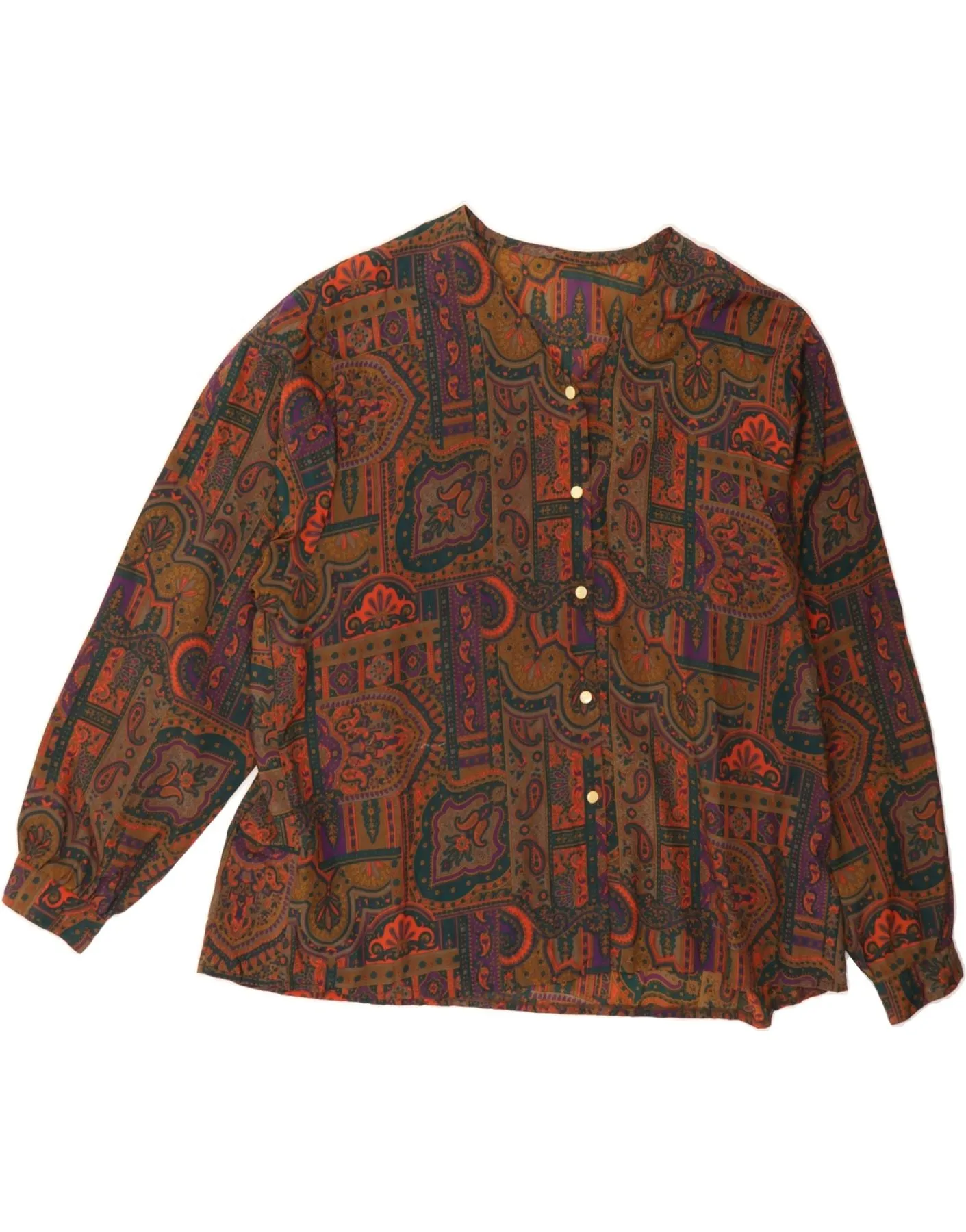 VINTAGE Womens Shirt Blouse UK 20 2XL Brown Paisley Traveler??s Choice