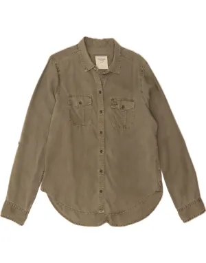 Oversized Fit Pocket Detailing ABERCROMBIE & FITCH Womens Shirt UK 14 Medium Khaki Cotton