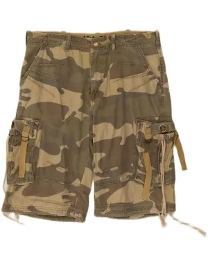 VINTAGE Mens Cargo Shorts Large W34  Khaki Camouflage Sweat Wicking Channels Semi Formal