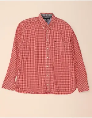 Premium Pima Cotton Polished Placket TOMMY HILFIGER Mens Shirt 2XL Red Gingham Cotton