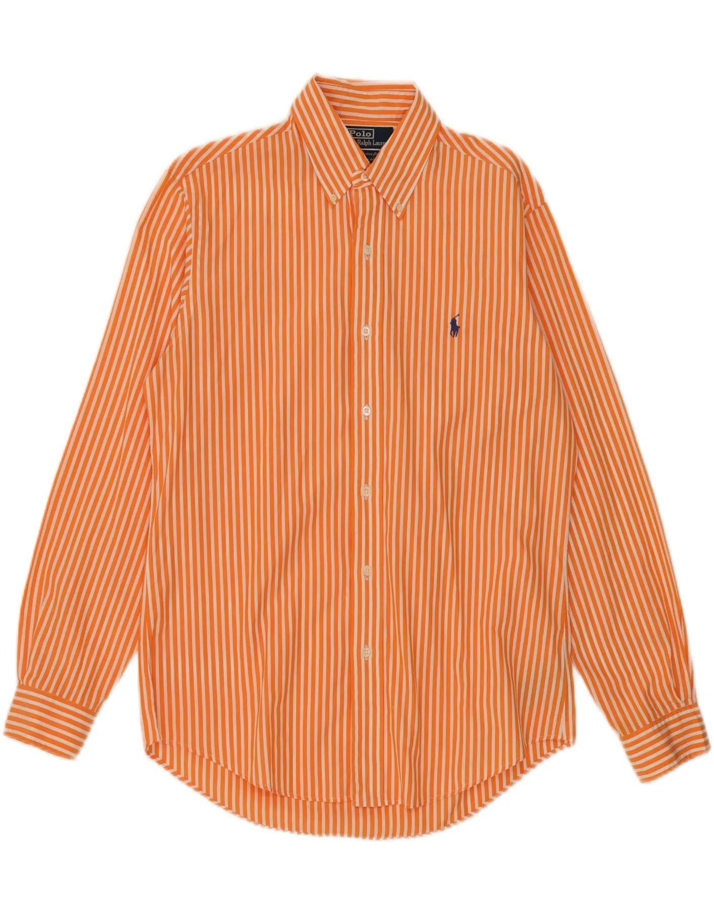POLO RALPH LAUREN Mens Shirt Size 15 1/2 39 Medium Orange Pinstripe Gym Appropriate Local Favorite