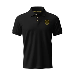 Sleek Design Luxe Apparel Future Looks Bright Lion Shield Logo Premium Black and Gold Polo Shirt (Classic Fit)