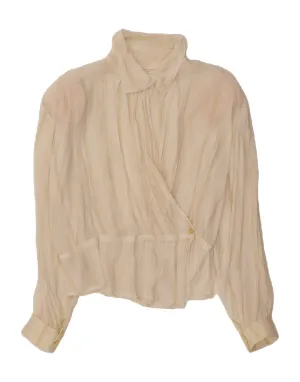 VINTAGE Womens Shirt Blouse UK 14 Large Off White Striped Breathable back panel