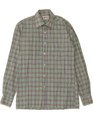 AUSTIN REED Mens Shirt Size 38/15 Medium Green Check Cotton Flexible Placket Structure Outerwear Companion