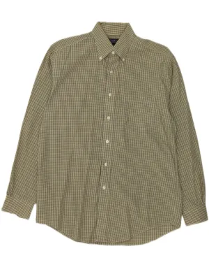 BROOKS BROTHERS Mens Shirt Medium Khaki Gingham Cotton color block Functional Design