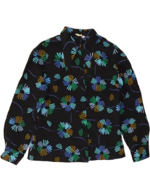 Geometric Shape Layered Sleeve Cuffs VINTAGE Womens Shirt Blouse IT 42 Medium Navy Blue Floral Polyester