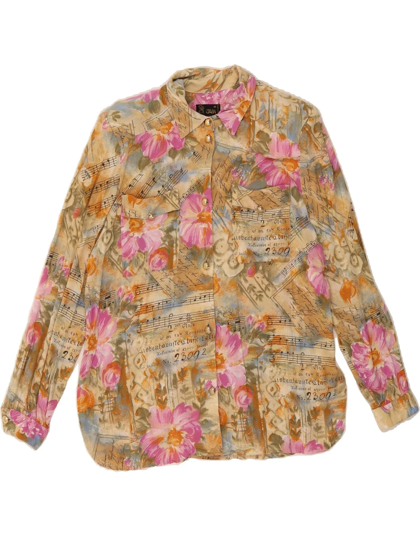 SILVY Womens Shirt Blouse IT 48 XL Beige Floral Smooth Seam Finish Beach Ready
