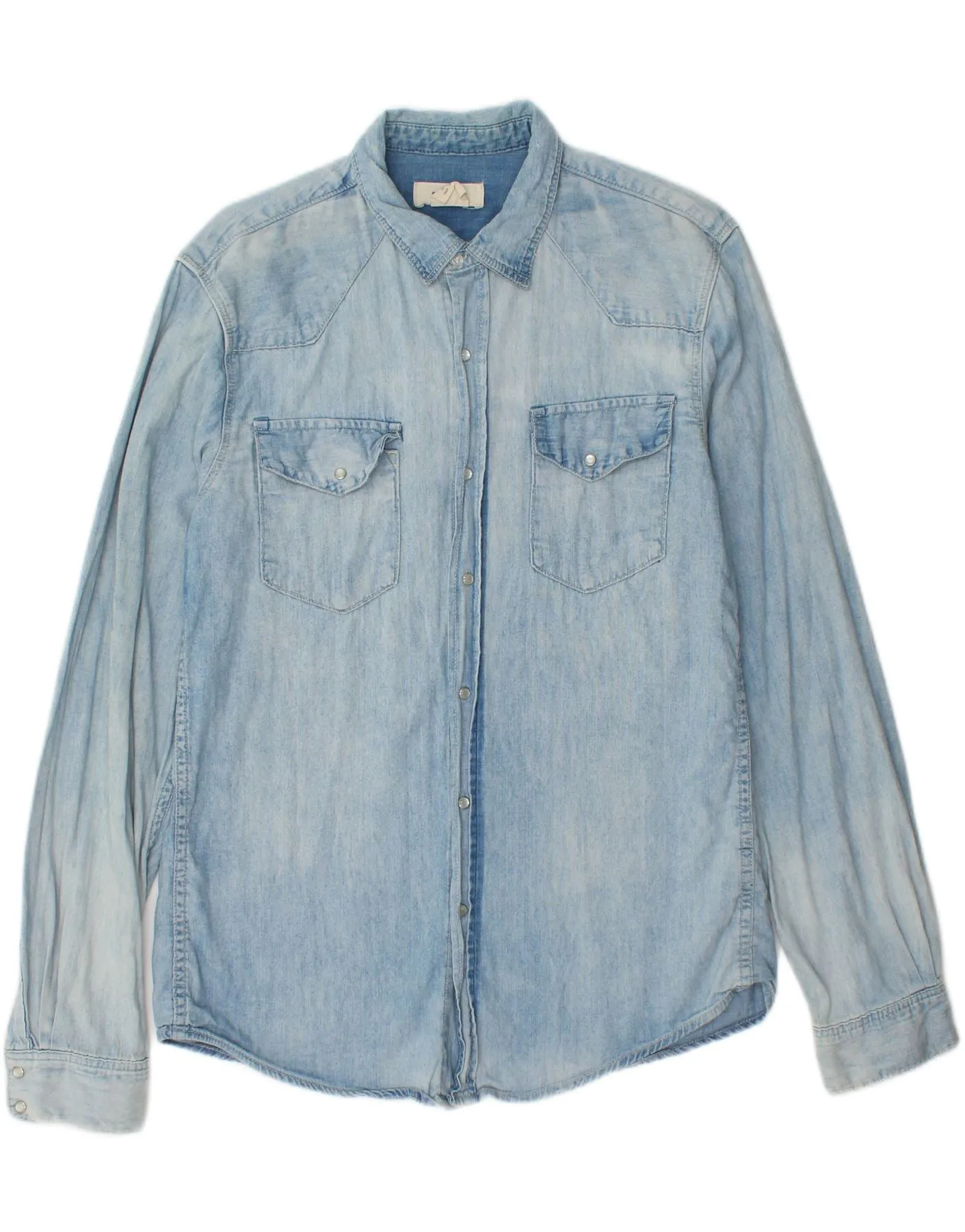 Seamless Shoulder VINTAGE Mens Denim Shirt Medium Blue Cotton