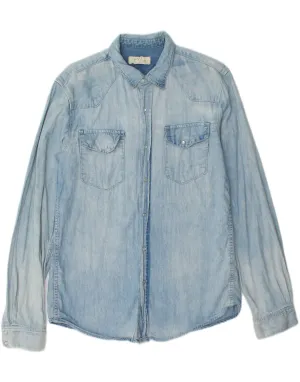 Seamless Shoulder VINTAGE Mens Denim Shirt Medium Blue Cotton