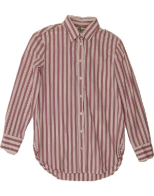 BENETTON Womens Shirt UK 6 XS Pink Pinstripe Cotton Breathable Cotton Layered Hemline