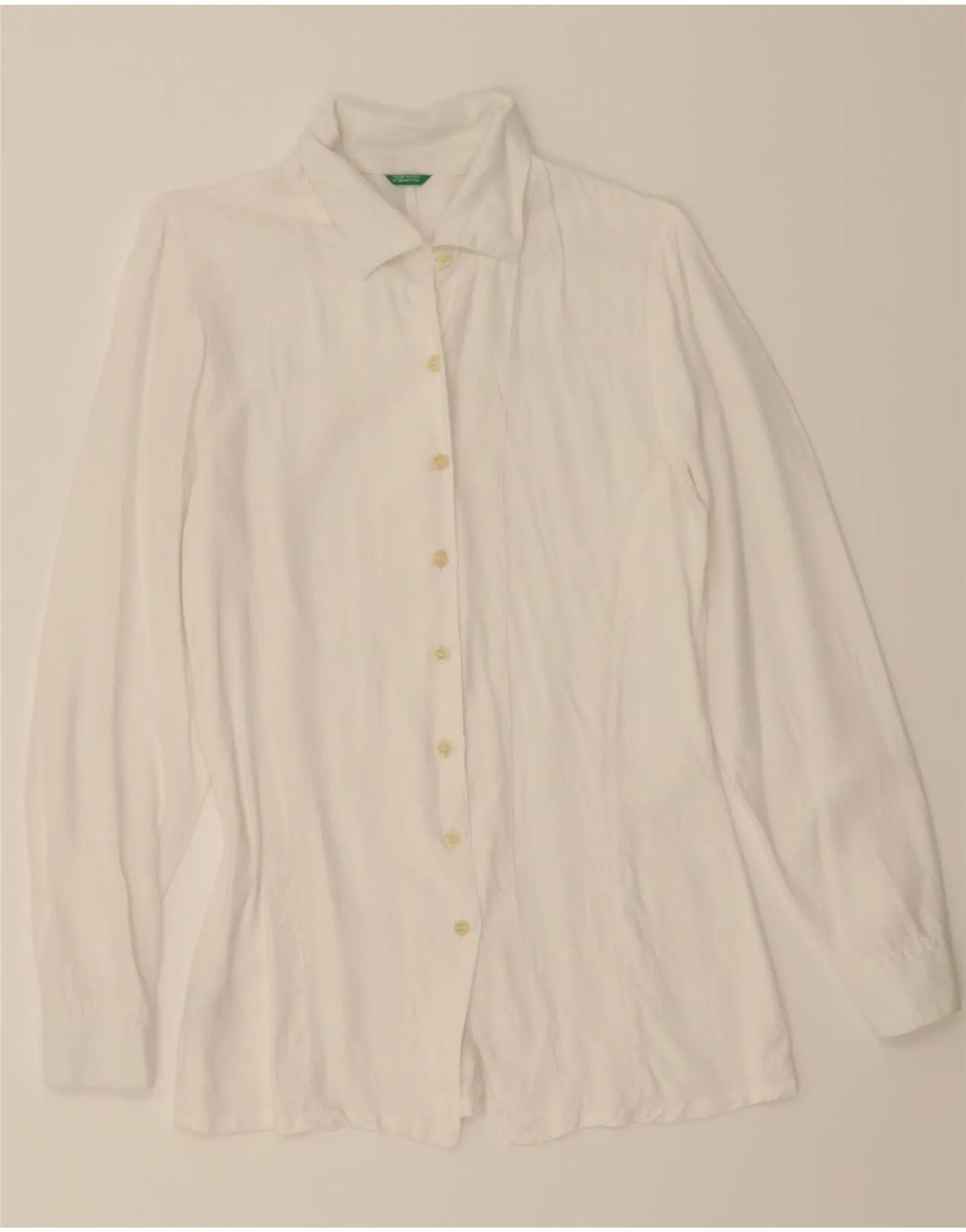 Moisture Wicking Layer Loose style BENETTON Womens Shirt Blouse UK 12 Medium White Viscose