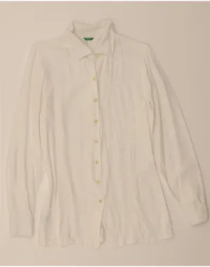 Moisture Wicking Layer Loose style BENETTON Womens Shirt Blouse UK 12 Medium White Viscose