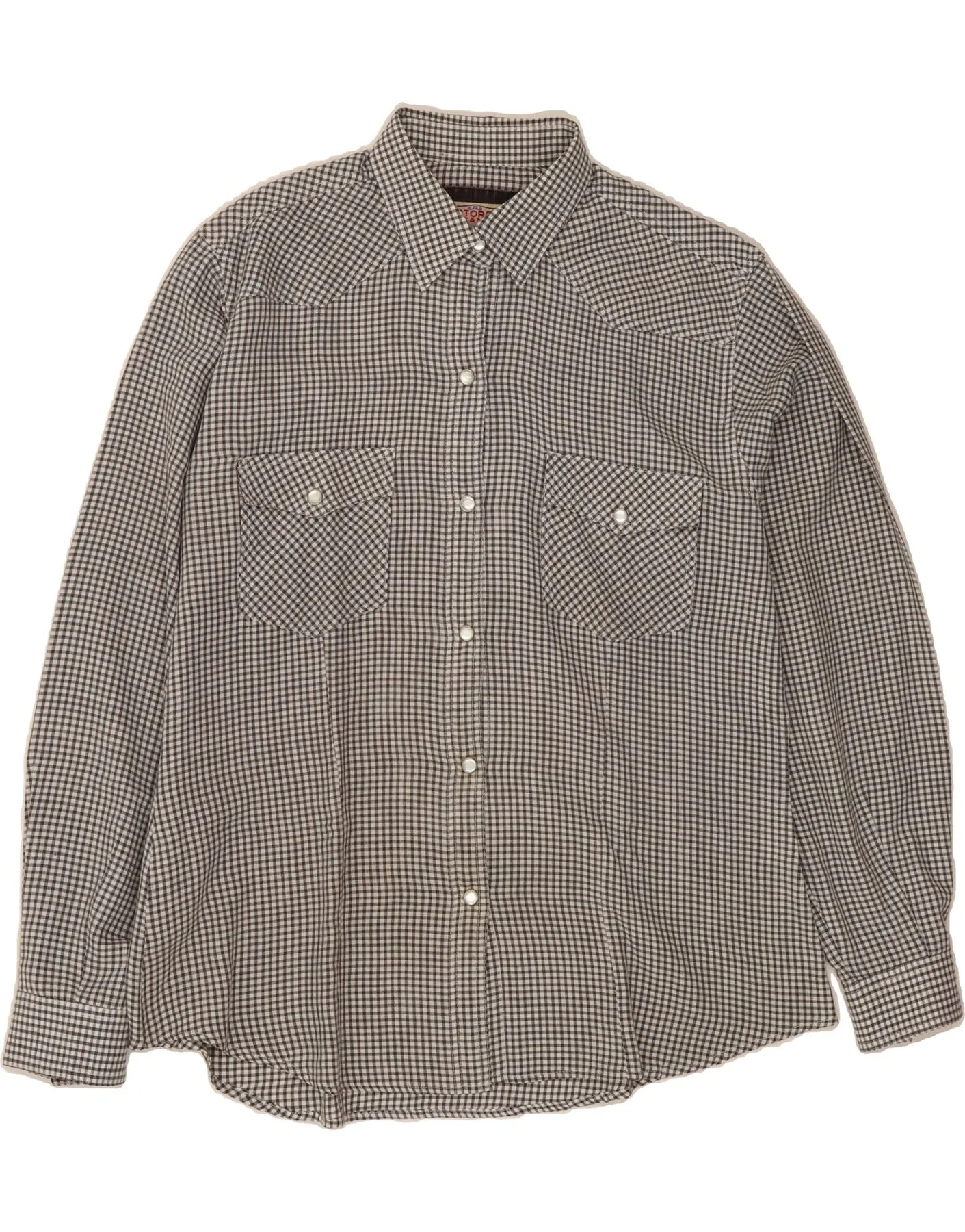 VINTAGE Womens Shirt UK 16 Large Black Gingham Polyester Stretch Material