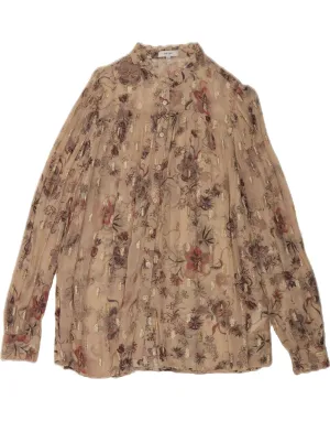 Flexible Knit REISS Womens Shirt Blouse UK 10 Samll Beige Floral Viscose