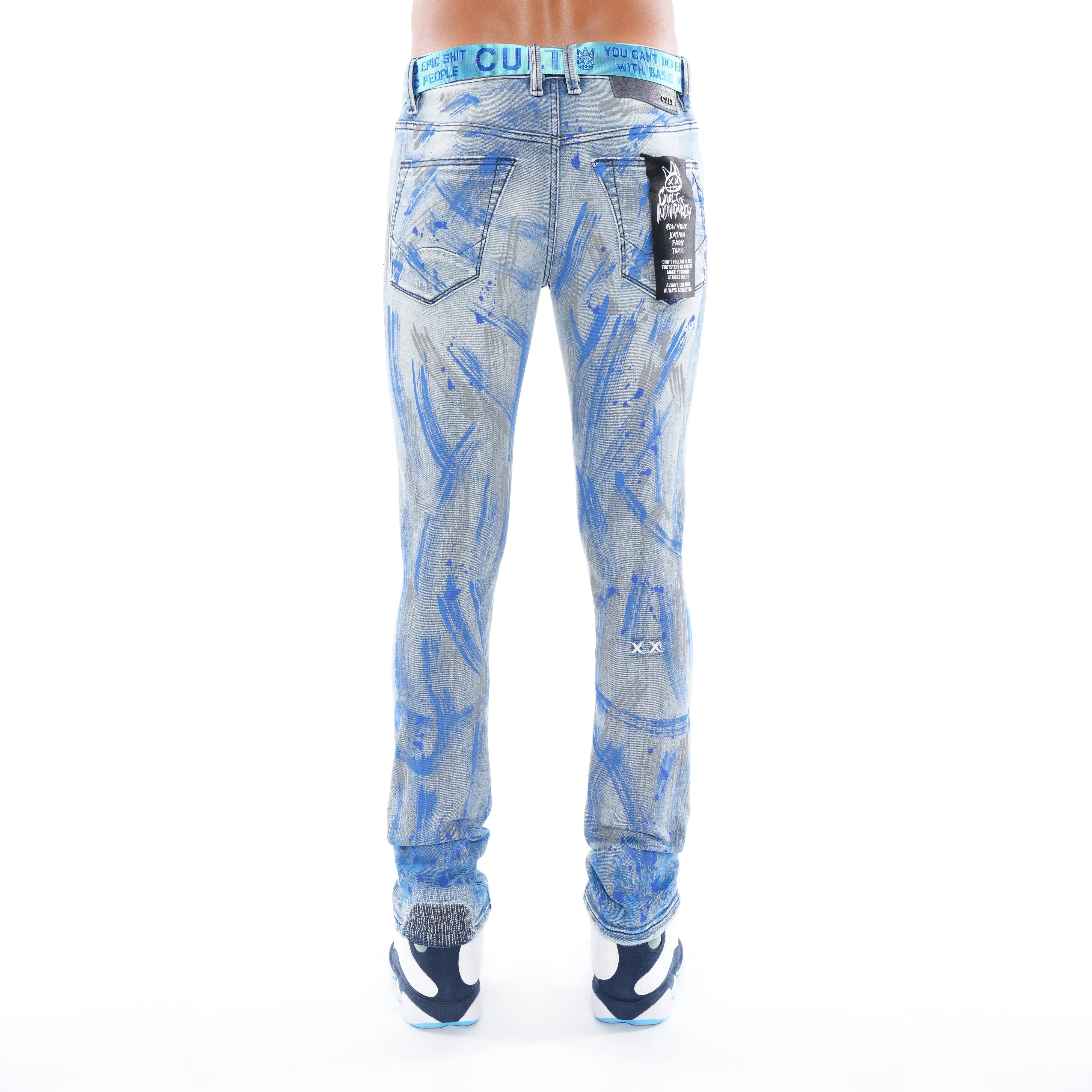 PUNK SUPER SKINNY BELTED STRETCH IN SCRATCH Shrink Resistant Denim