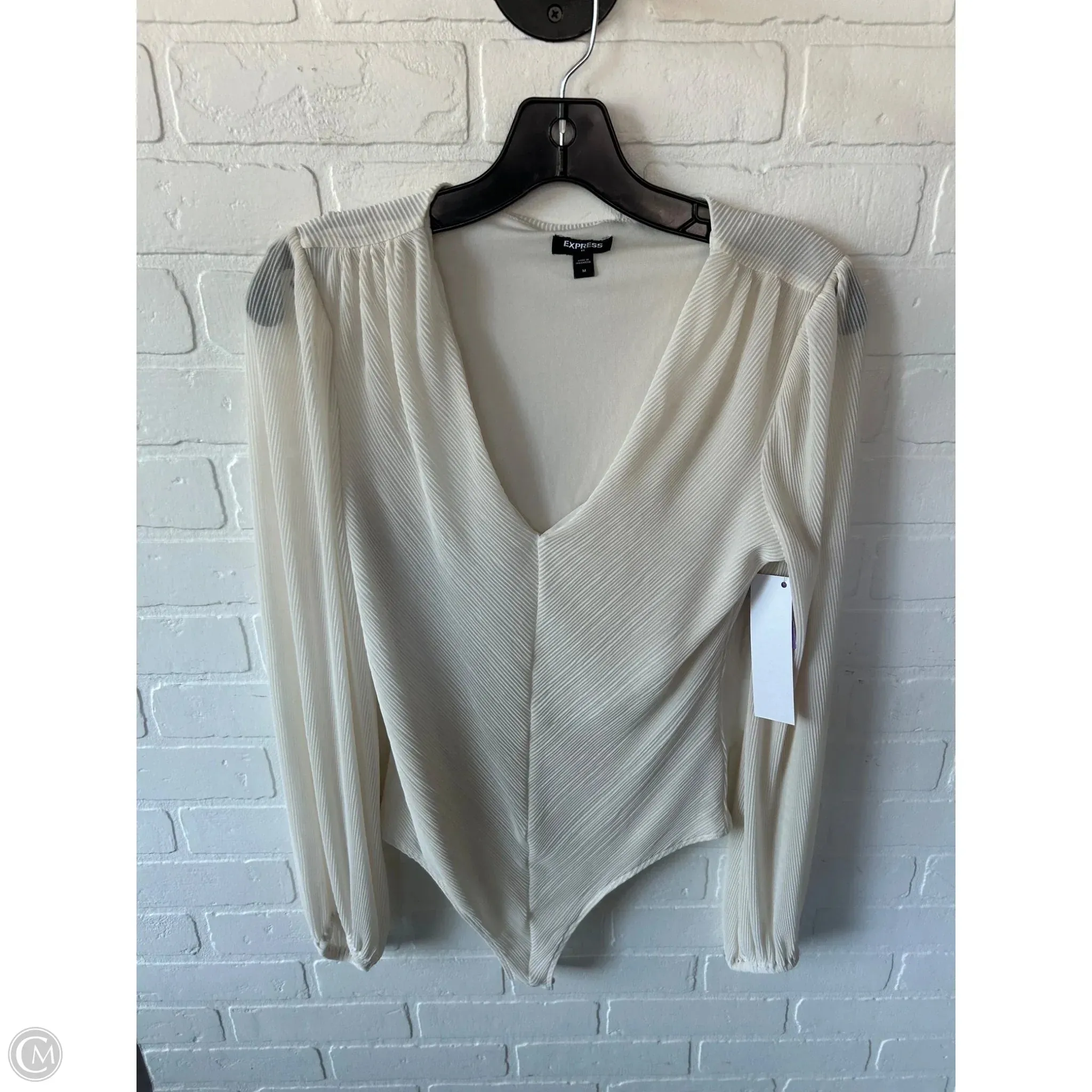 Bodysuit By Express In Cream, Size: M deep plunge bodysuit