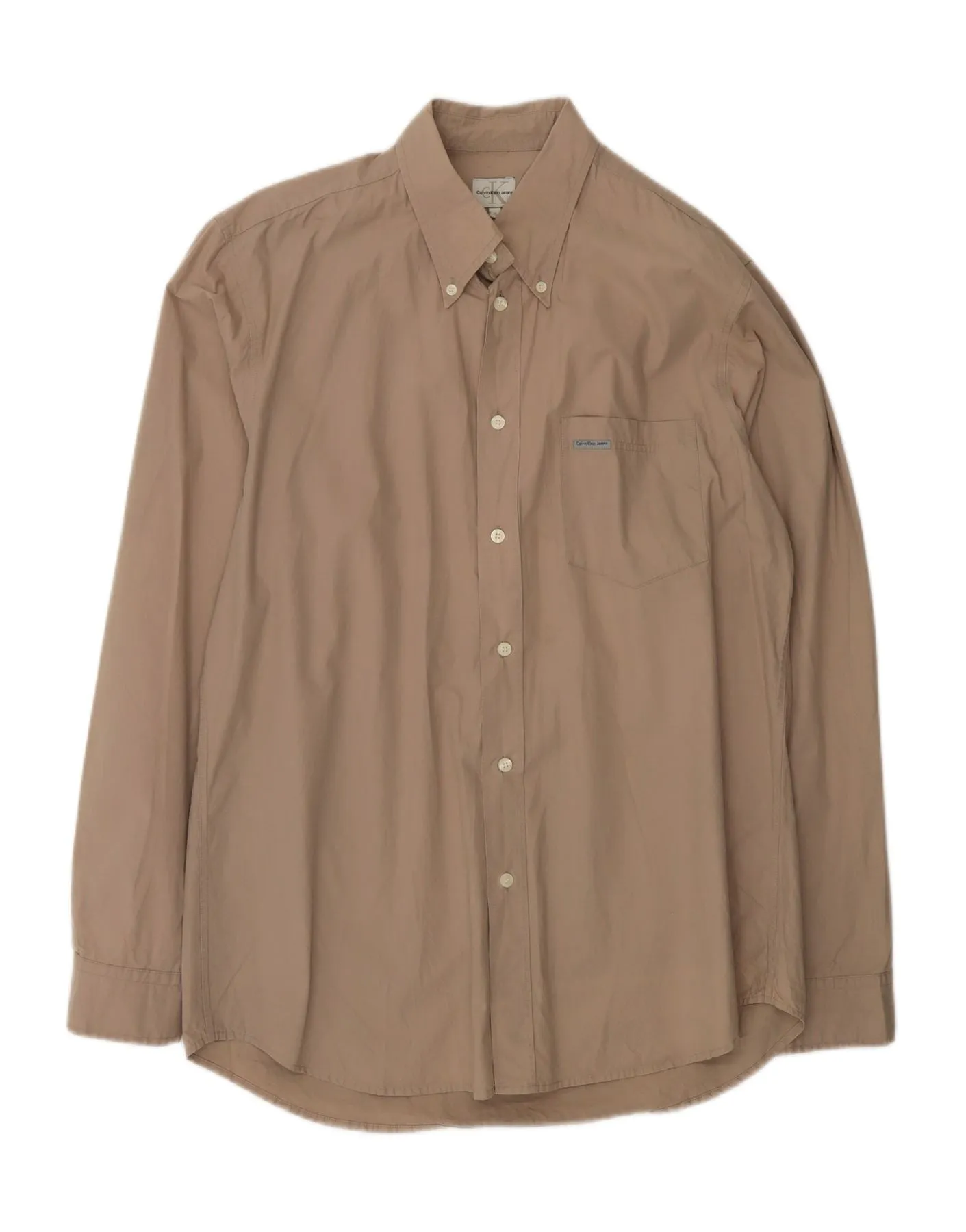 CALVIN KLEIN JEANS Mens Shirt XL Brown Cotton Performance Fabric Yoke Design