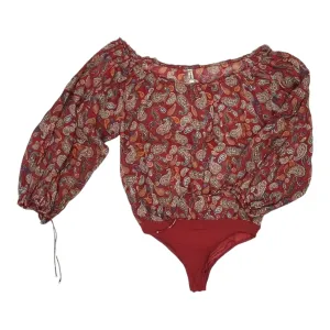 Bodysuit By Free People In Red, Size:M velvet bodysuit