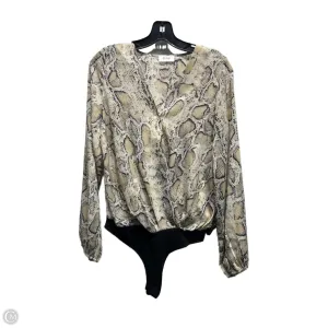 comfortable bodysuit weekend wear bodysuit Bodysuit By blu ivy In Cream & Grey, Size: S