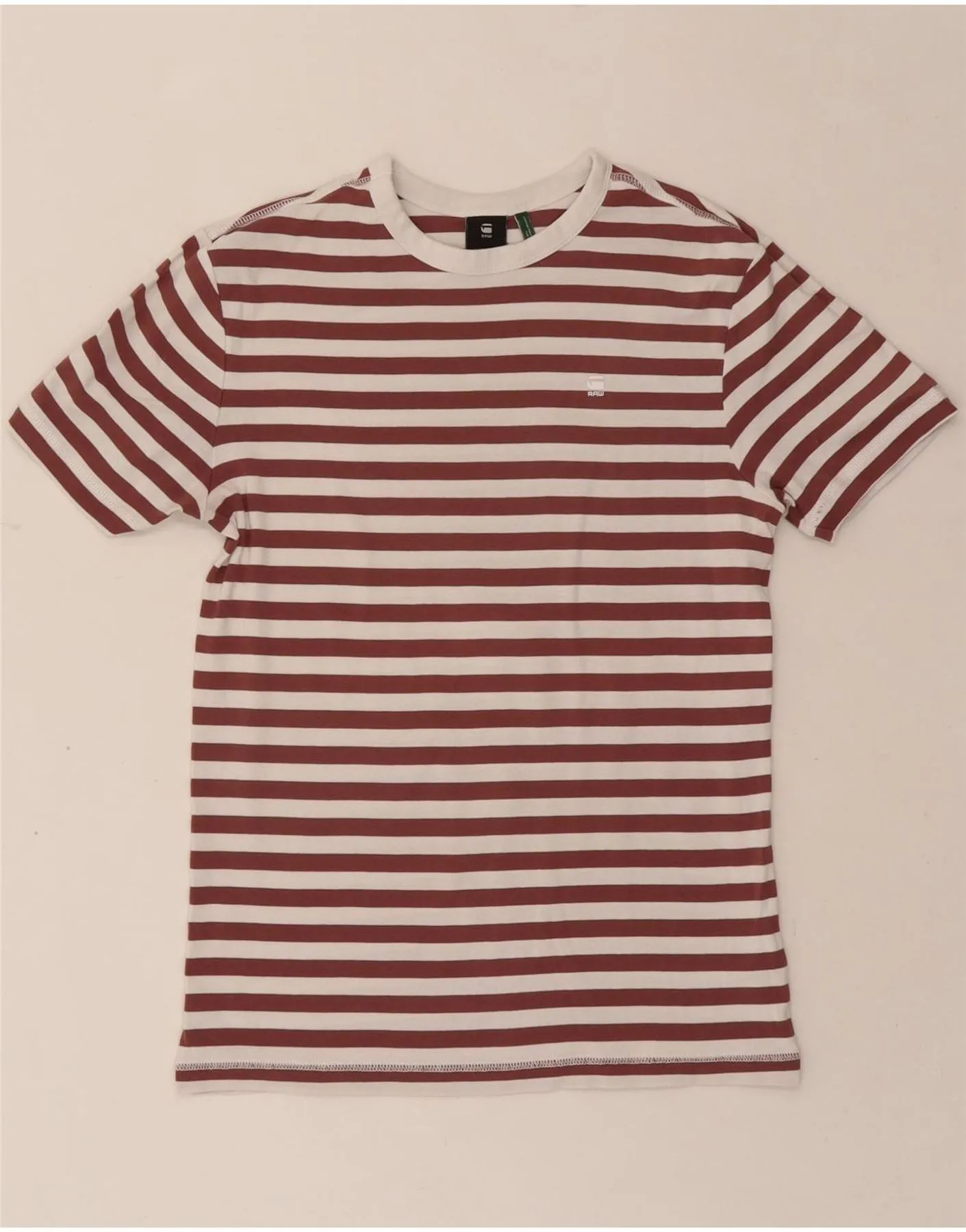 G-STAR Womens T-Shirt Top UK 12 Medium Maroon Striped Cotton Layerable Look