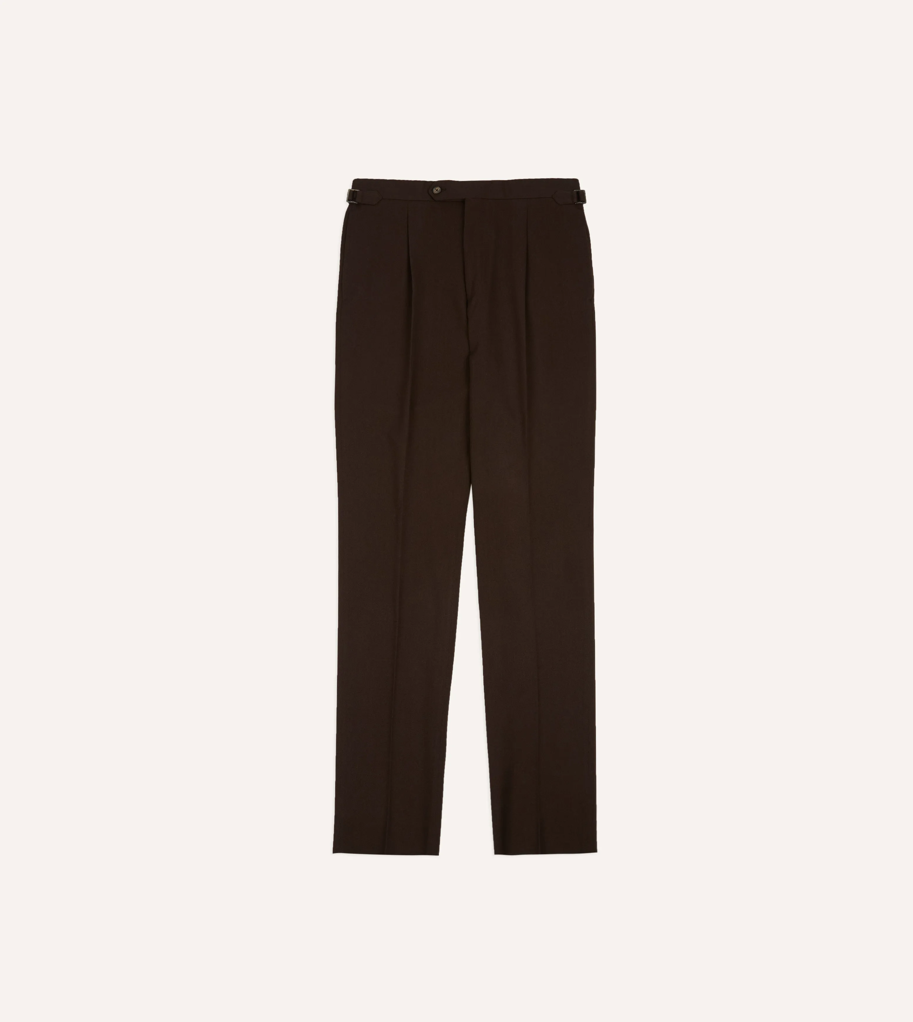 Brown Wool-Cotton Single Pleat Trouser Sculpted Fit Modern Fit