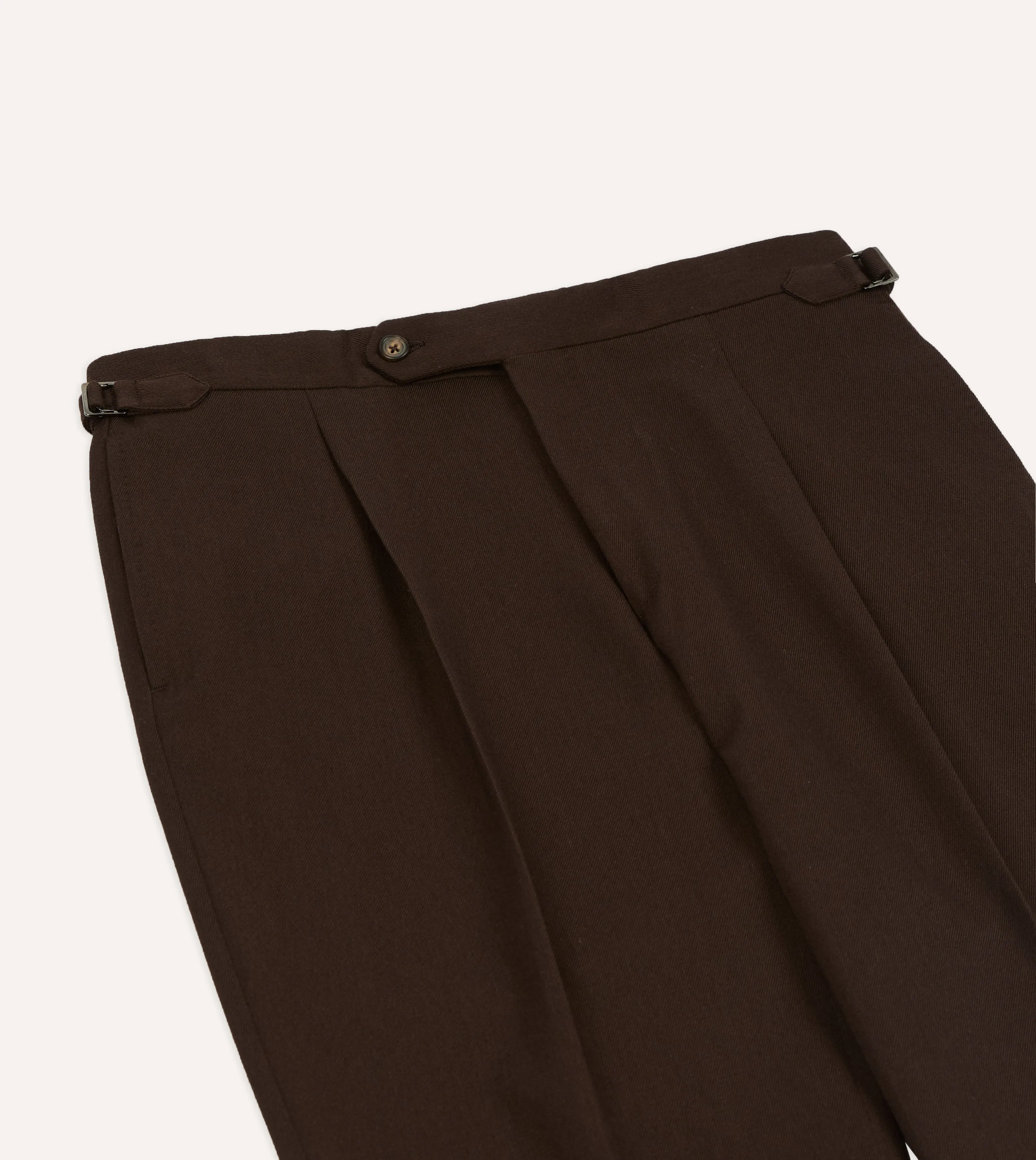 Brown Wool-Cotton Single Pleat Trouser Tailored Comfort