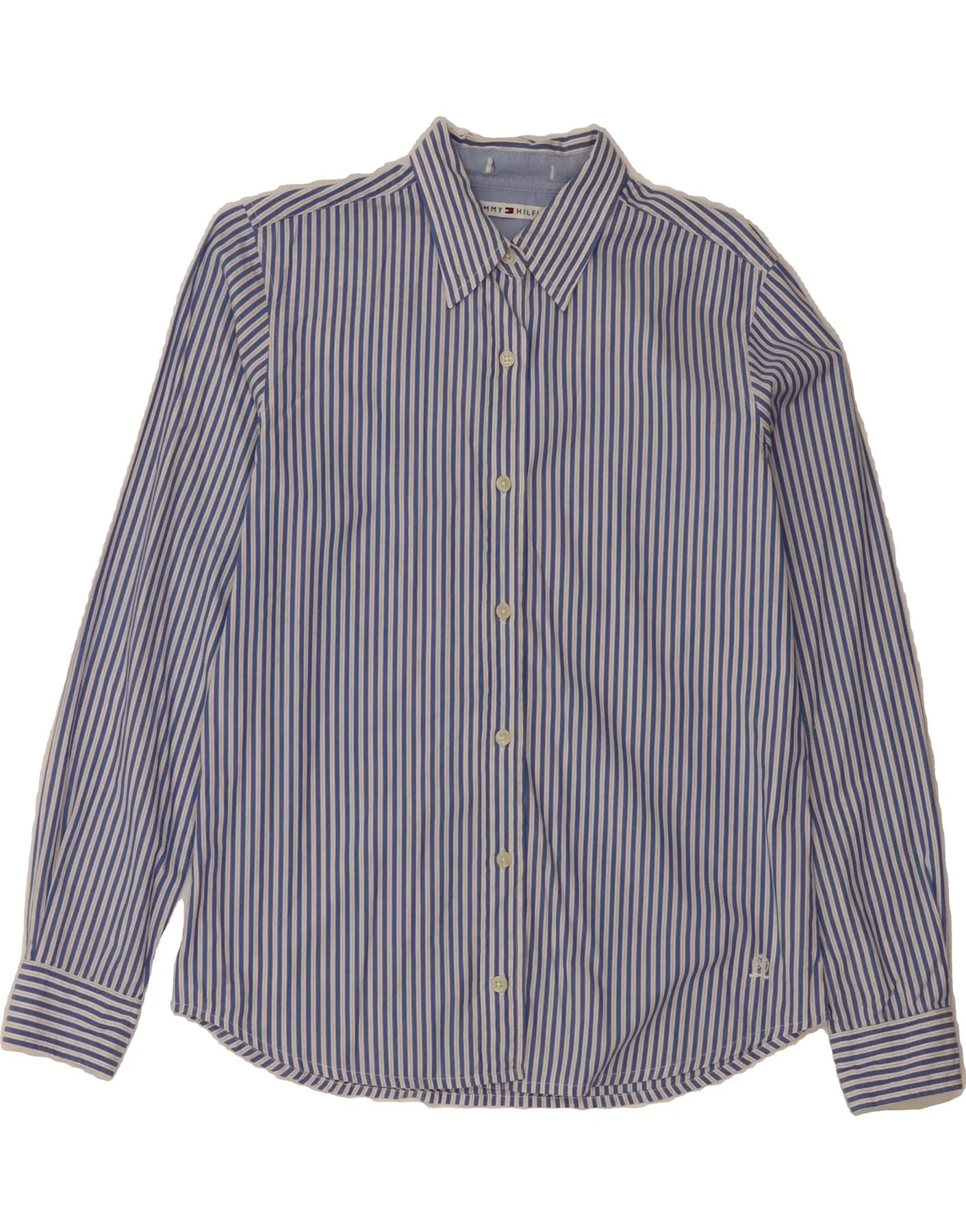 Workwear Style Polished Look TOMMY HILFIGER Womens Shirt US 8 Medium Blue Pinstripe