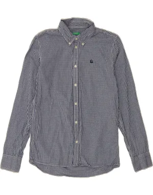 BENETTON Womens Shirt UK 12 Medium Navy Blue Gingham Cotton holiday season Stylish Design