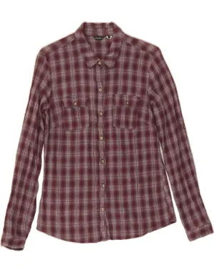 Micro Perforated Texture EDDIE BAUER Womens Shirt UK 10 Small Burgundy Check Cotton