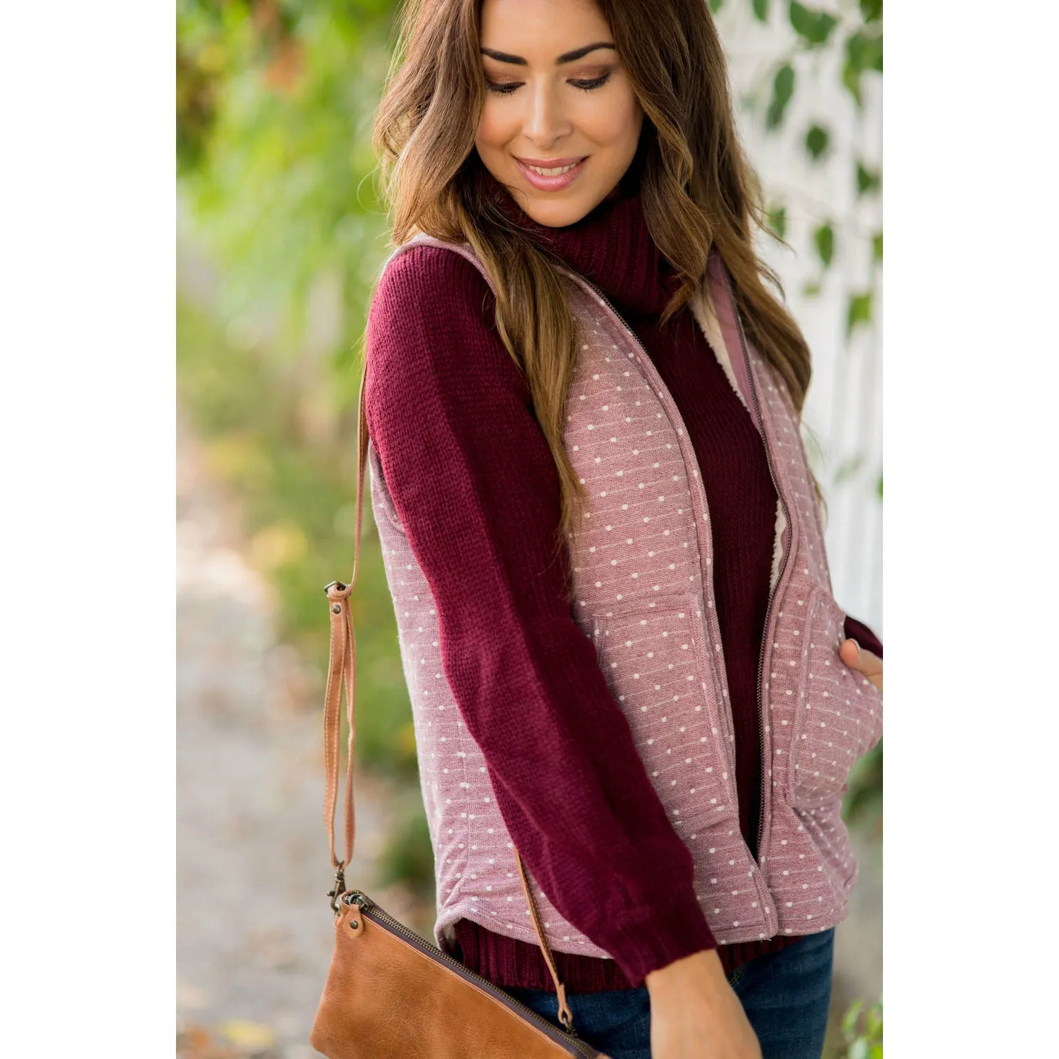 Polka Dot Sherpa Lined Vest Trendy Moisture Wicking Material