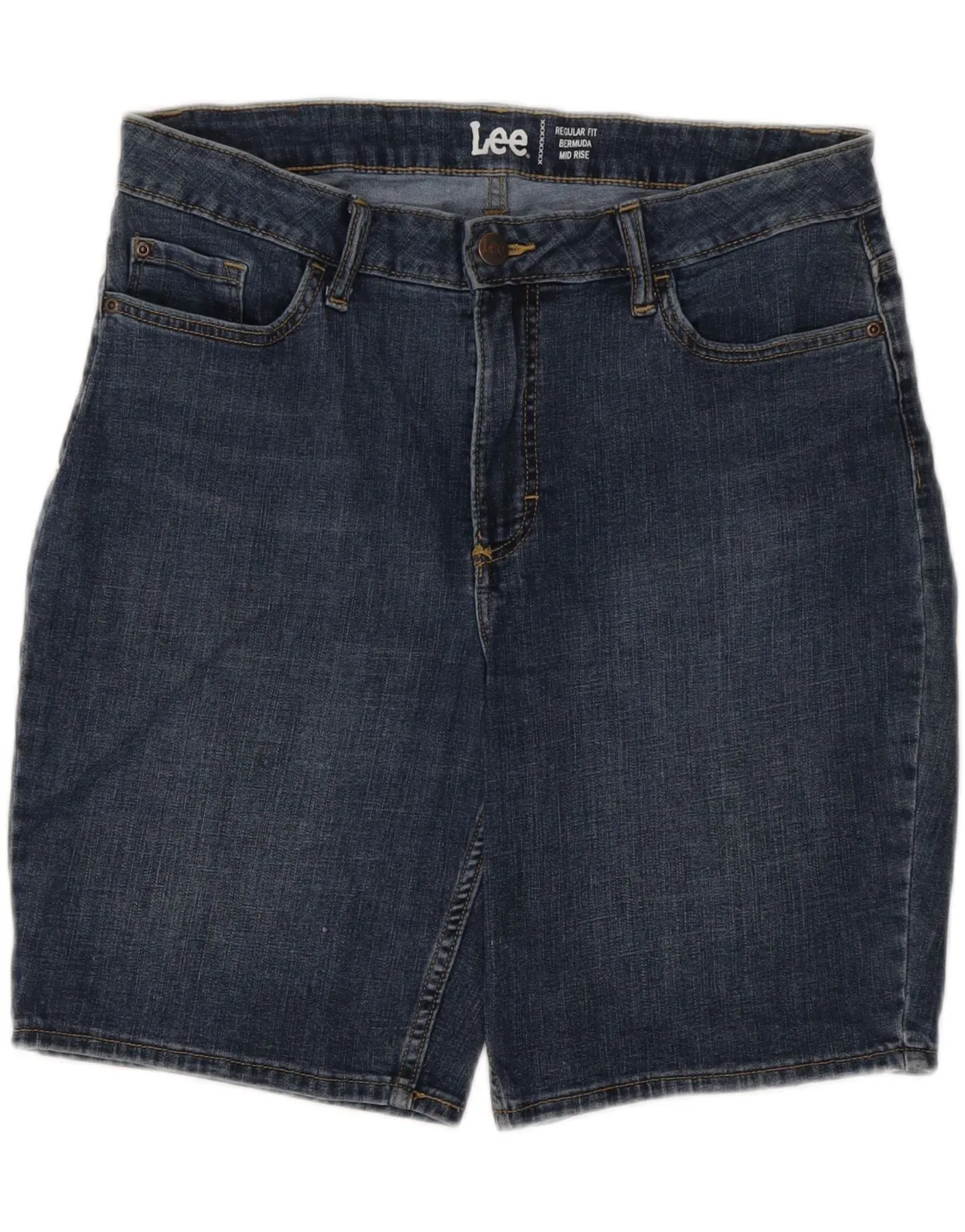 Cruise Collection LEE Womens Mid Rise Regular Fit Bermuda Denim Shorts US 14 Large W34 Blue