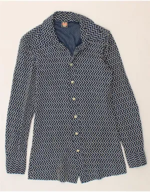 Lightweight texture VINTAGE Womens Shirt UK 12 Medium Navy Blue Chevron
