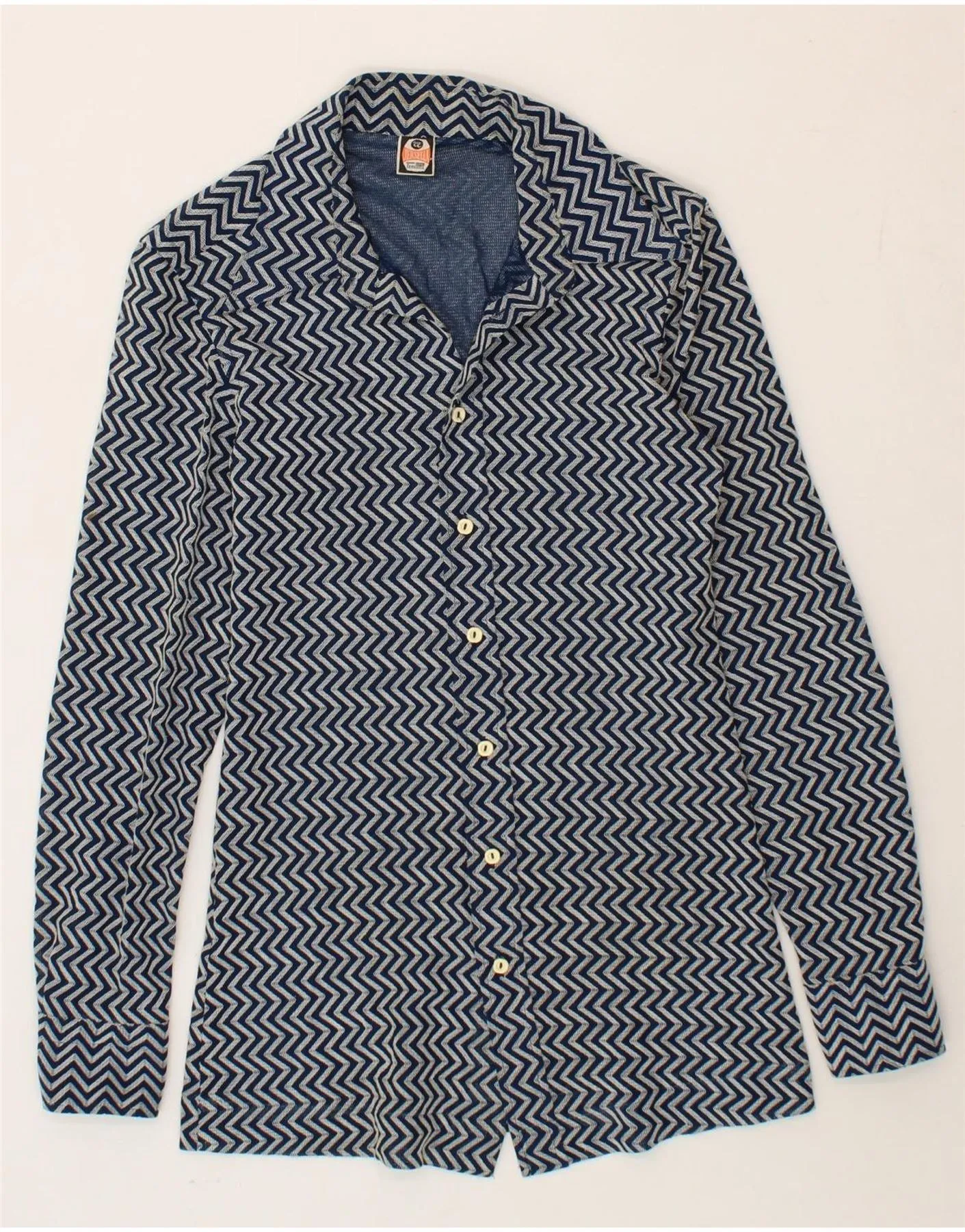 Lightweight texture VINTAGE Womens Shirt UK 12 Medium Navy Blue Chevron