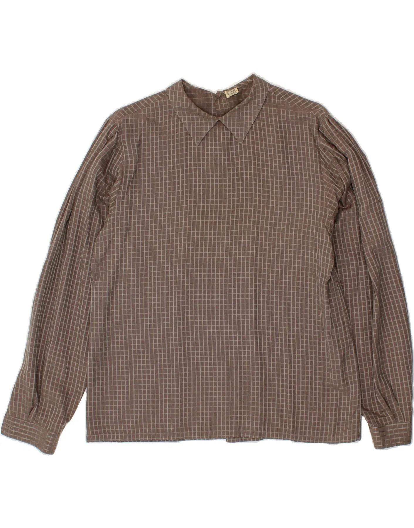 Flexible Knit CAMEL Womens Shirt Blouse IT 46 Large Grey Check Silk