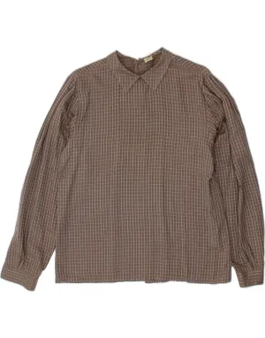 Flexible Knit CAMEL Womens Shirt Blouse IT 46 Large Grey Check Silk