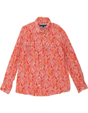 TOMMY HILFIGER Womens Shirt UK 16 Large Red Paisley Cotton high-low hem Eco-Friendly Choice
