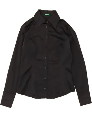 All-day Comfort Wrinkle Free Care BENETTON Womens Shirt Blouse UK 14 Medium Black Polyester