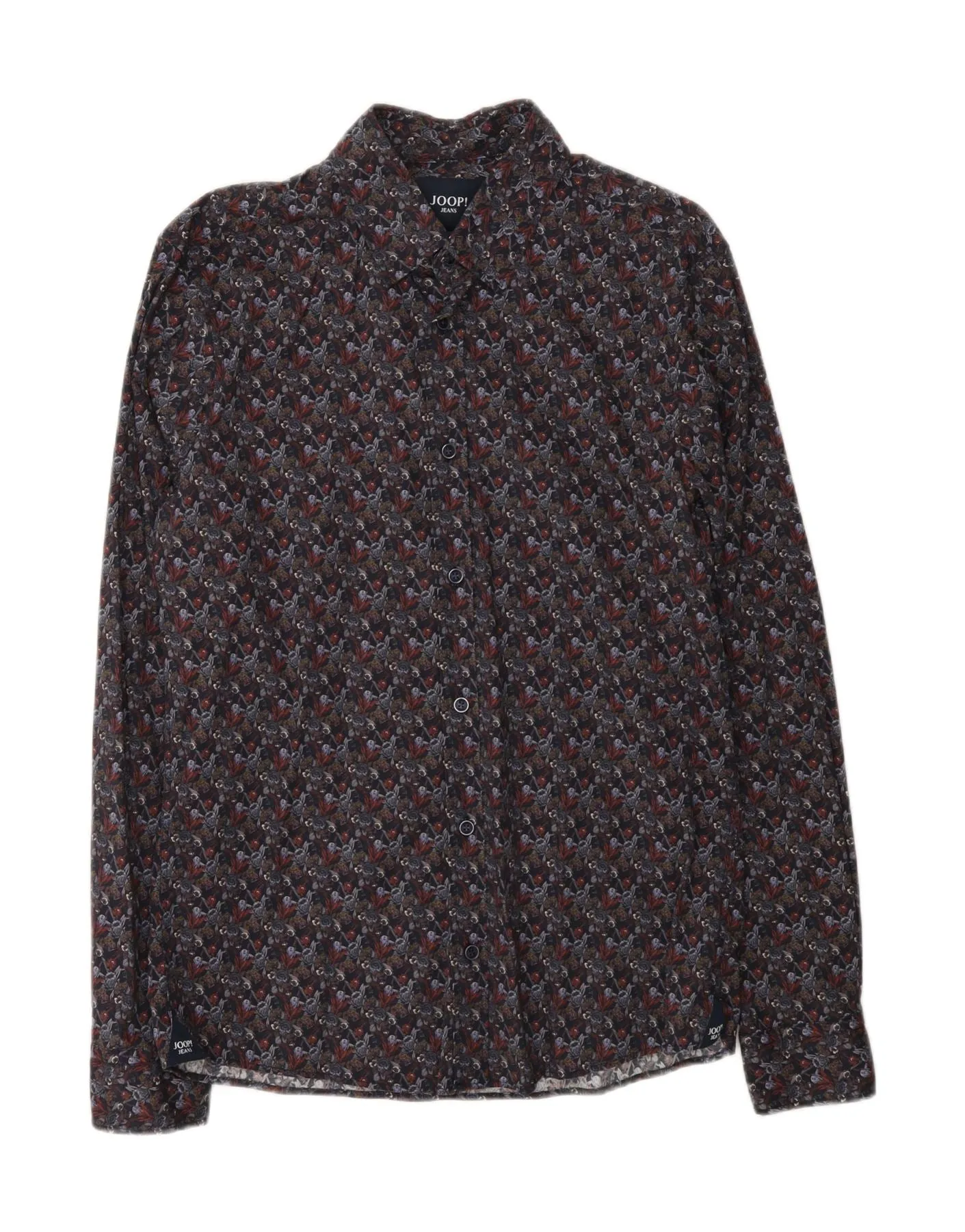 JOOP Mens Shirt Medium Navy Blue Floral Cotton Boho chic