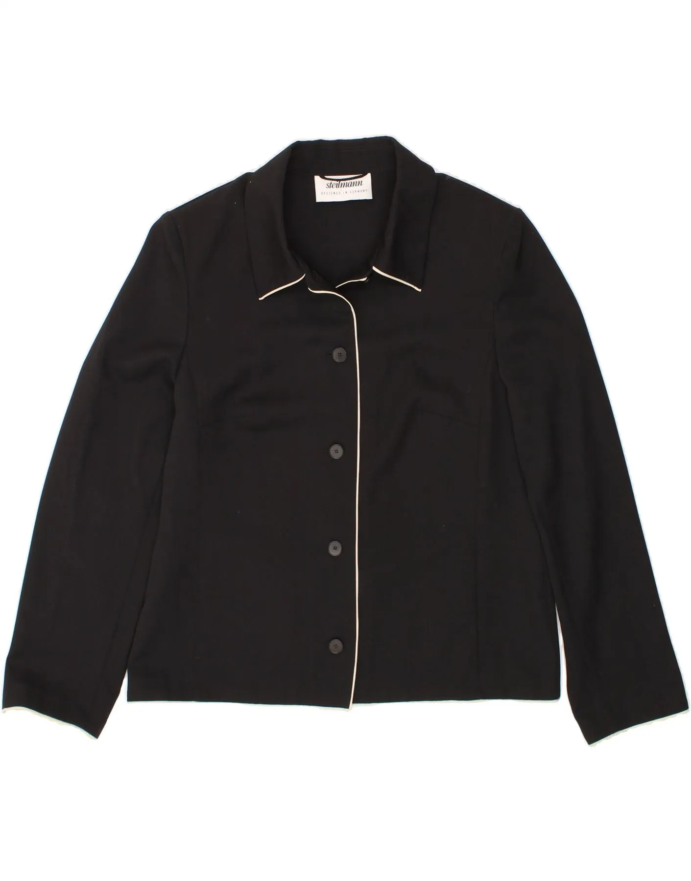 STEILMANN  Womens Shirt Blouse UK 14 Large Black Polyester Moisture wicking Neutral Toned Stitching