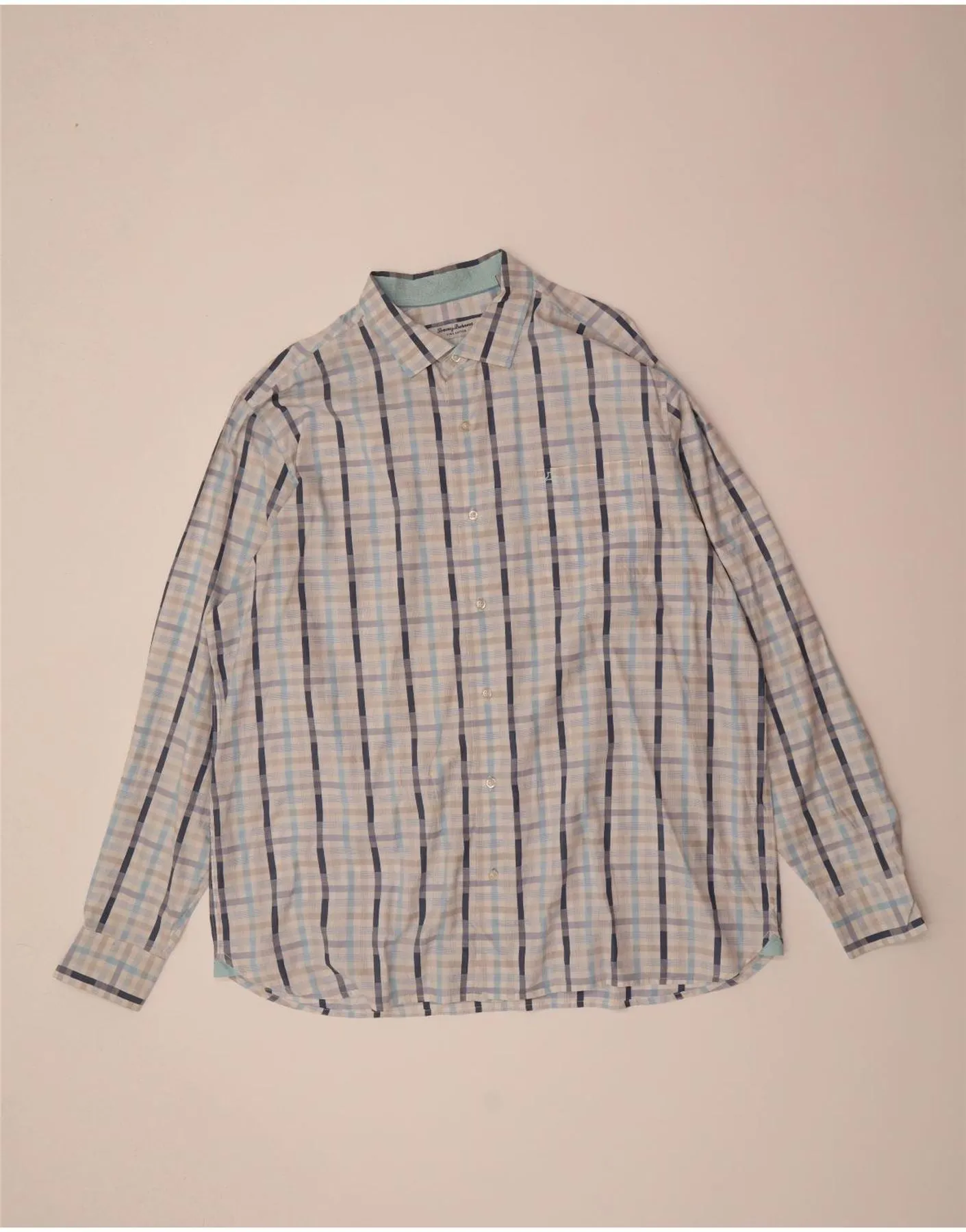 TOMMY BAHAMA Mens Shirt 2XL Blue Check Cotton Tall friendly