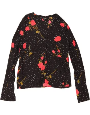 VOLCOM Womens Shirt Blouse US 8 Medium Black Floral Viscose Layering Essential