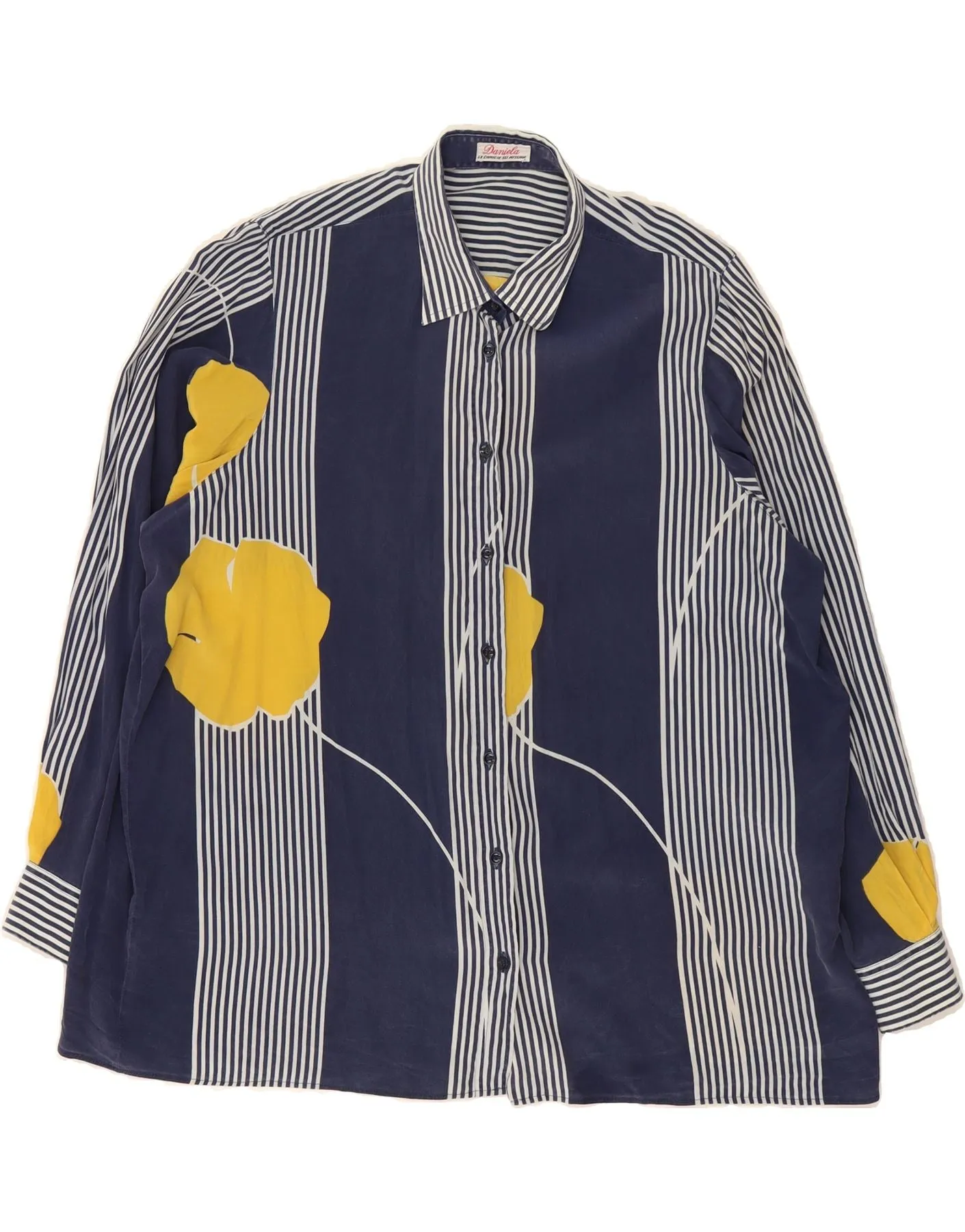 Anti Odor Treatment Comfort Wear VINTAGE Womens Shirt Blouse UK 20 2XL Navy Blue Striped
