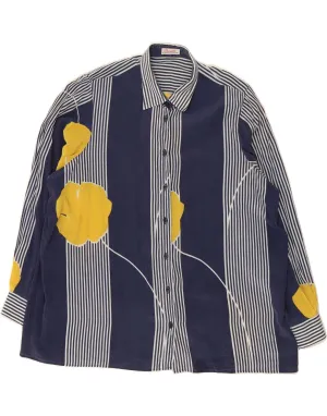 Anti Odor Treatment Comfort Wear VINTAGE Womens Shirt Blouse UK 20 2XL Navy Blue Striped
