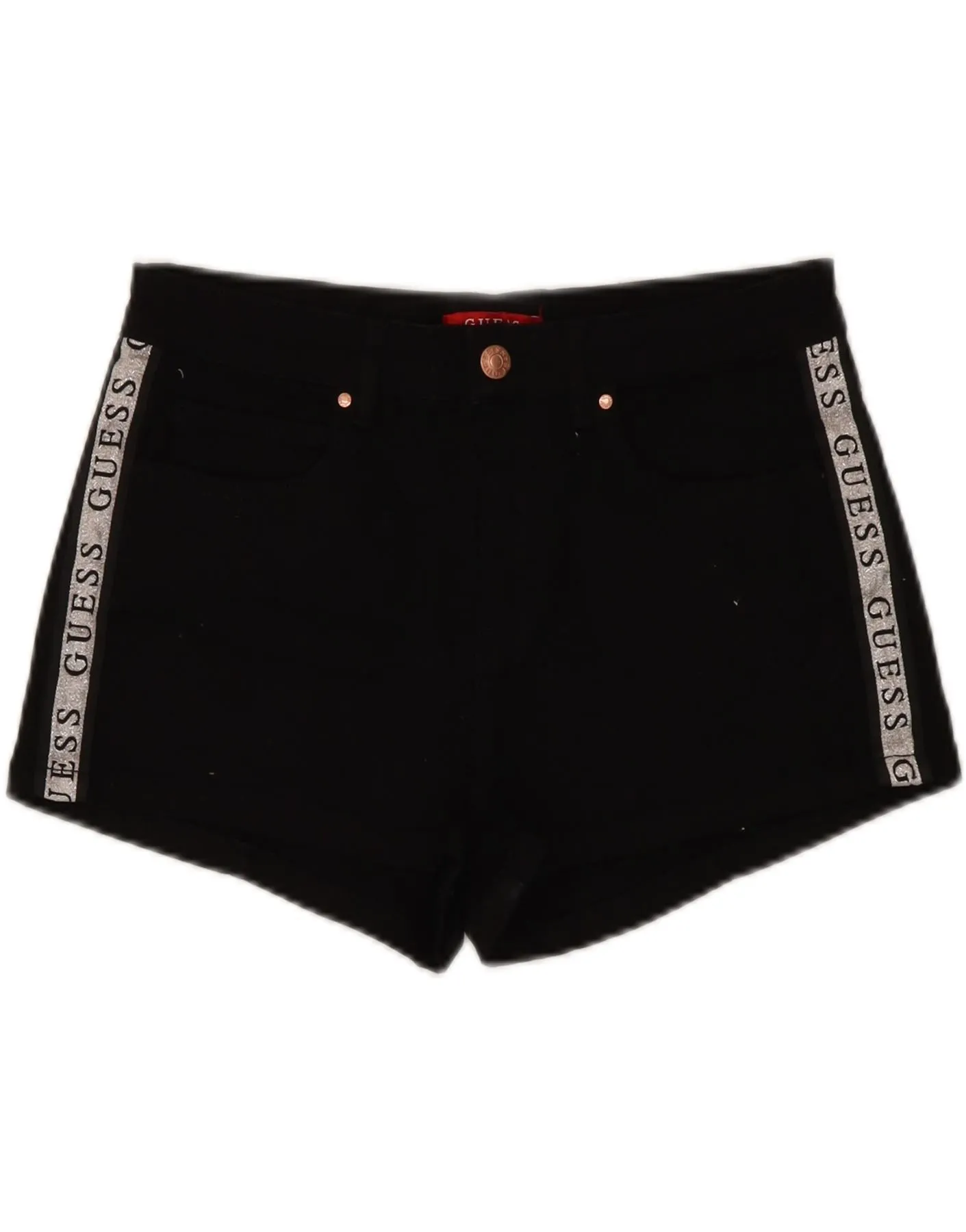 Cozy Feel GUESS Womens Graphic Denim Shorts W30 Medium Black