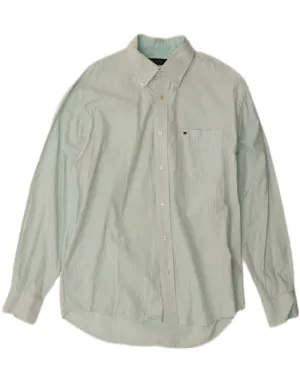 Smooth Texture TOMMY HILFIGER Mens Shirt Medium Turquoise Pinstripe Cotton