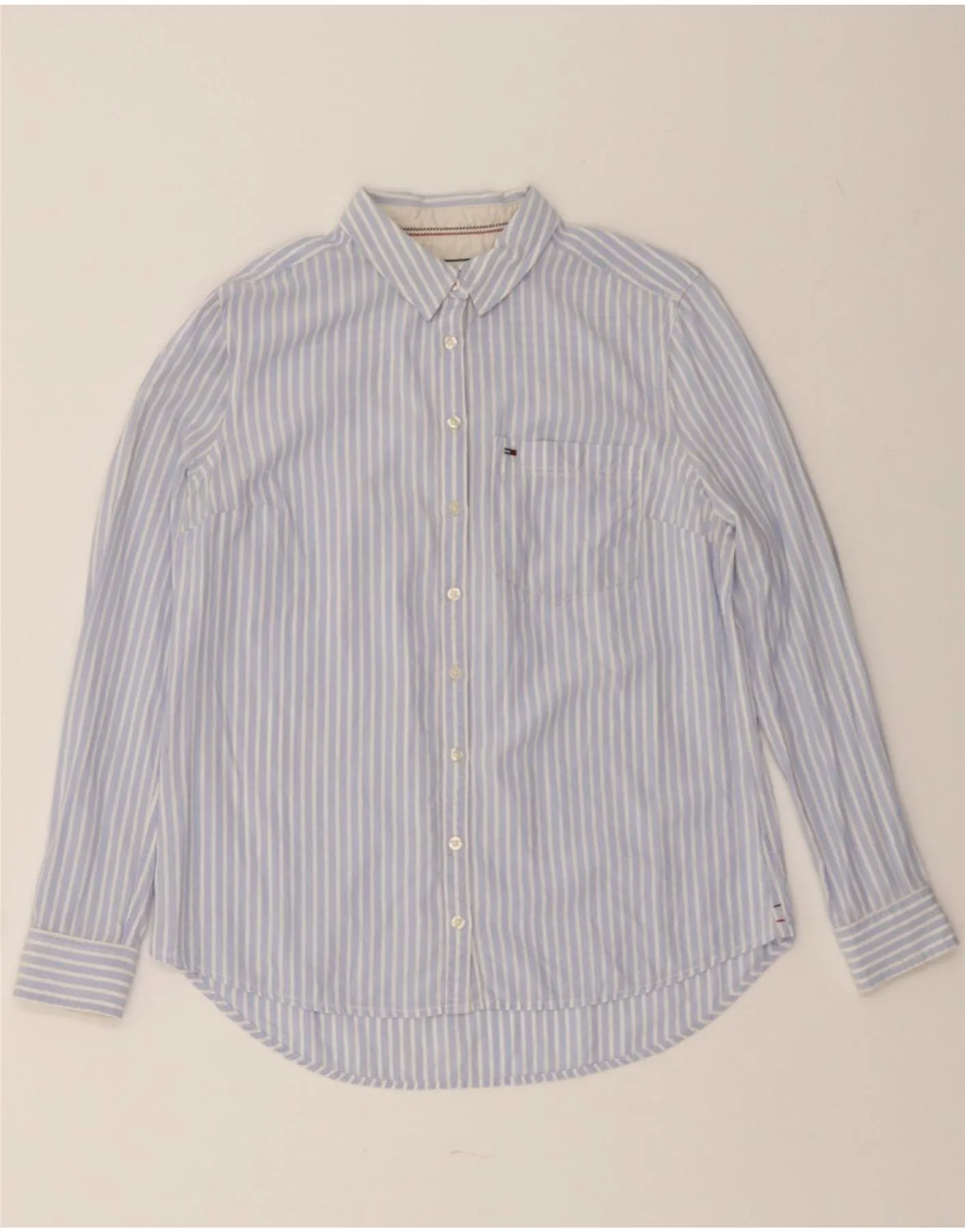 Thermoregulating Layer Versatile Outfit TOMMY HILFIGER Womens Shirt UK 14 Medium Blue Pinstripe Cotton