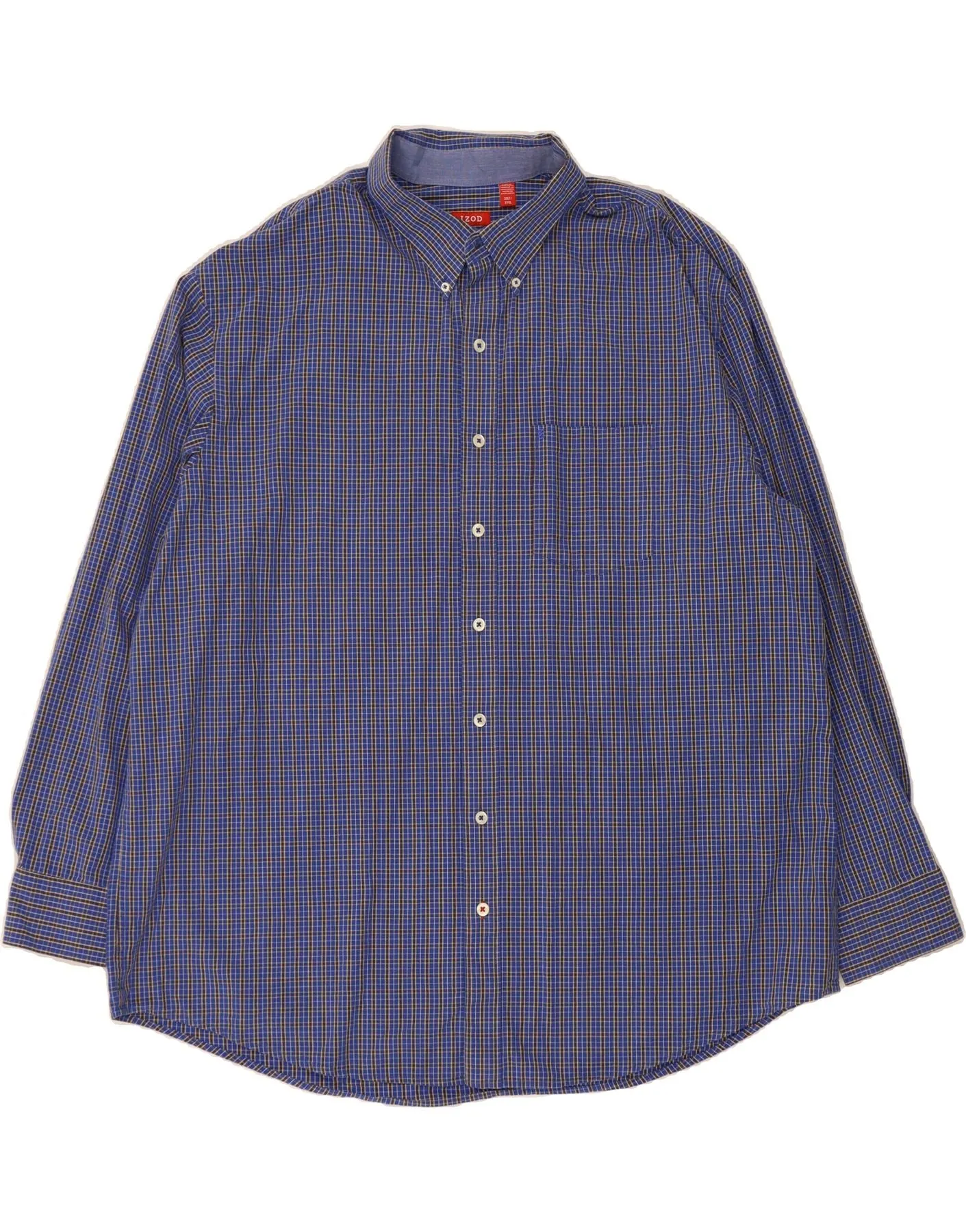 IZOD Mens Shirt 3XL Blue Check Cotton Flex Fit Collar Retro Vibe