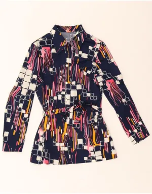 VINTAGE Womens Shirt Blouse EU 38 Medium Navy Blue Geometric Comfort Wear On-The-Go Style