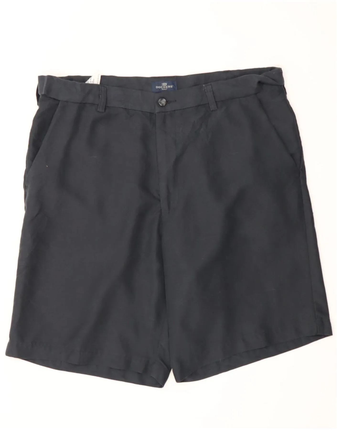 DOCKERS Mens Golf Relaxed Fit Chino Shorts W34 Large Navy Blue Polyester Smooth Flatlock Seams Cooling Effect